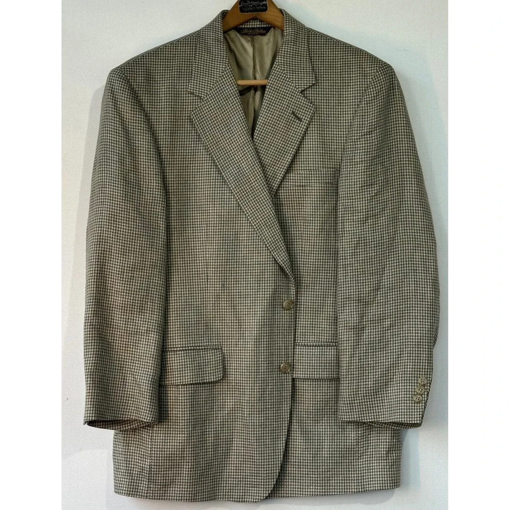 Brooks Brothers Sport Coat Linen blazerHoundstooth Mens 43 RG Brown Excellent